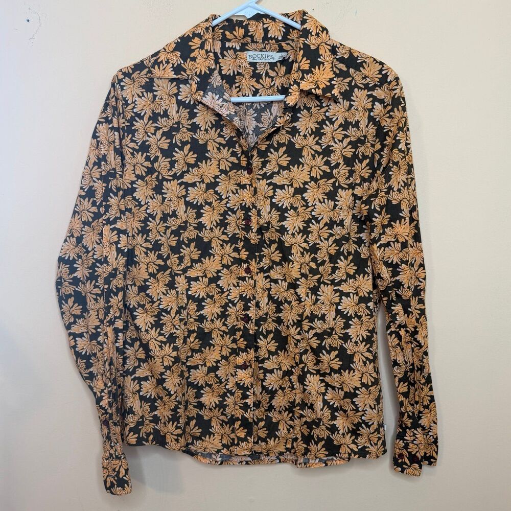 Vintage Rockies women’s western button down shirt floral brown orange size large